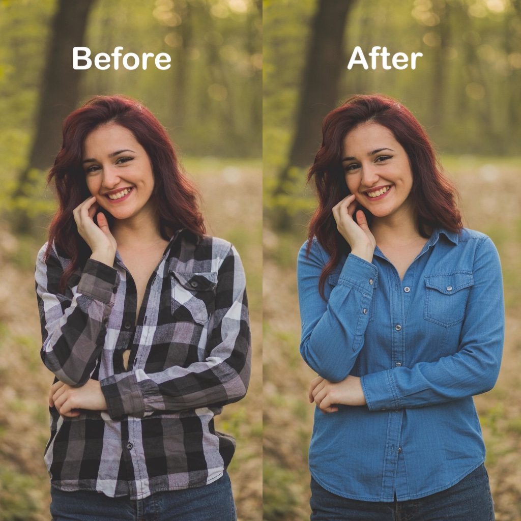 AI virtual try-on demo: before and after comparison showing outfit change